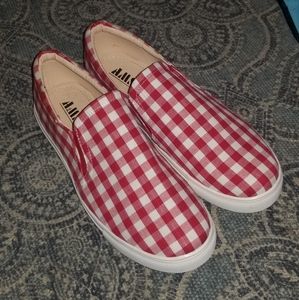 Van's lookalike red and white gingham slip on